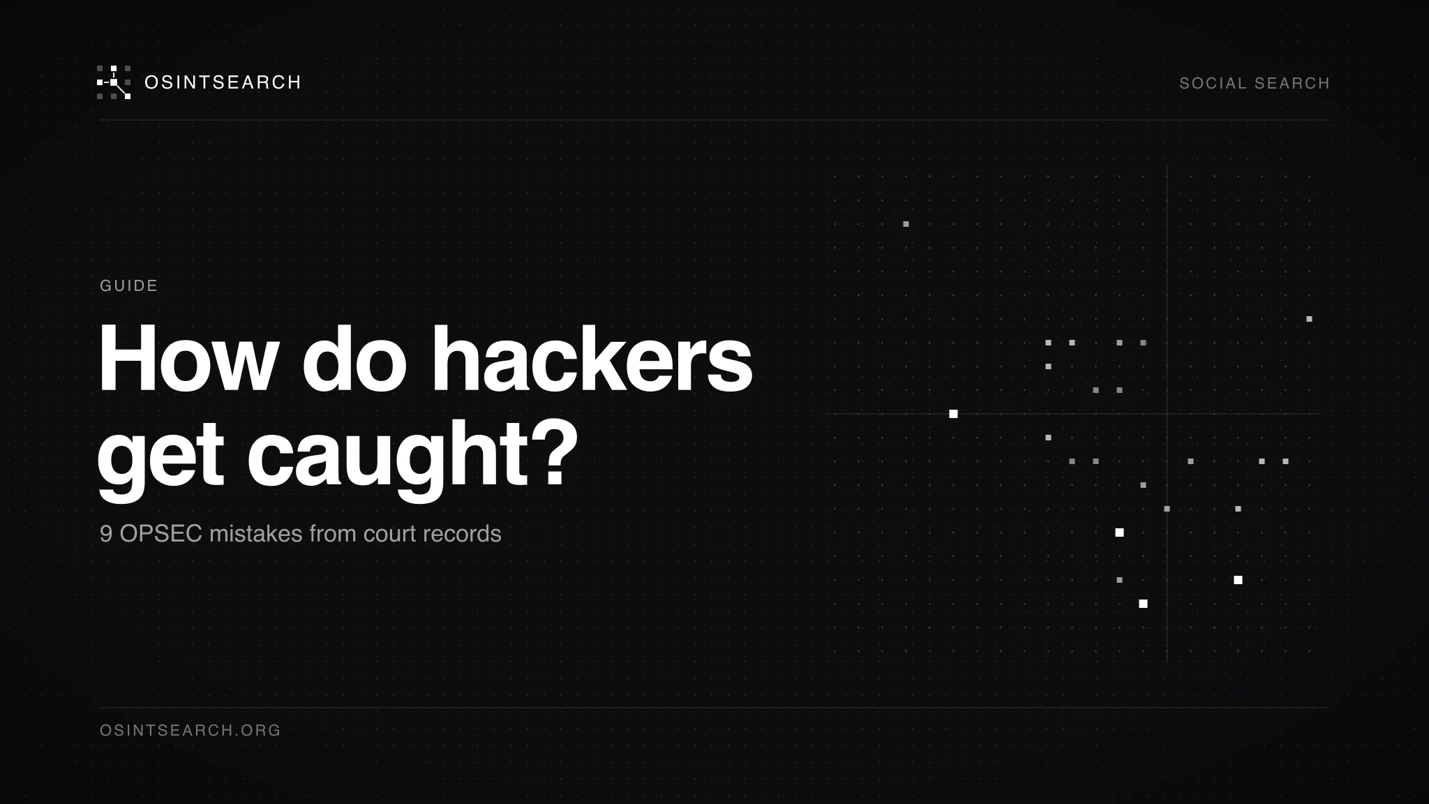 Dark editorial cover with a dotted grid with a sparse scatter of lit cells beside the words How do hackers get caught?