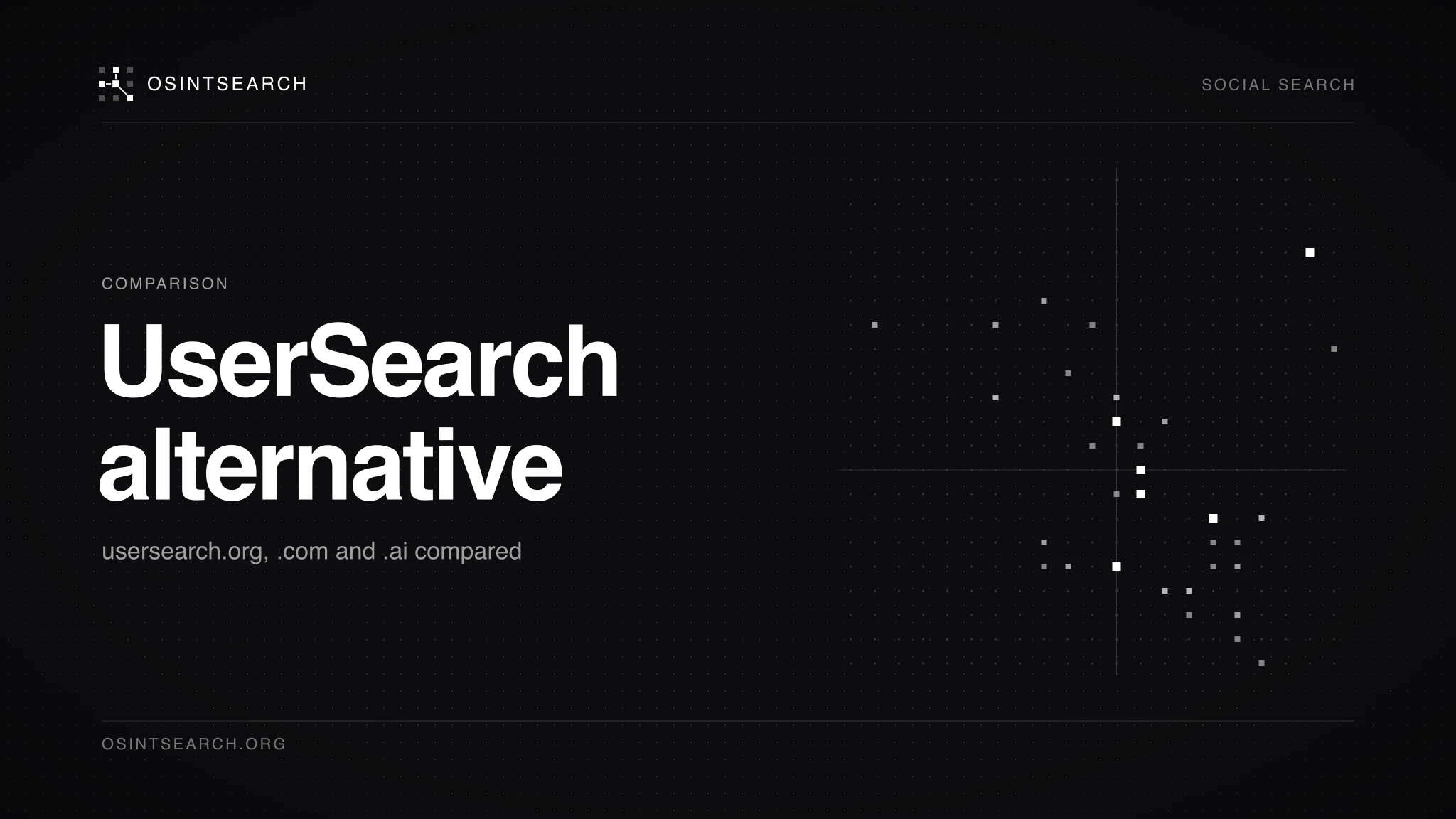 Dark editorial cover with a dotted grid of lit cells beside the words UserSearch alternative.
